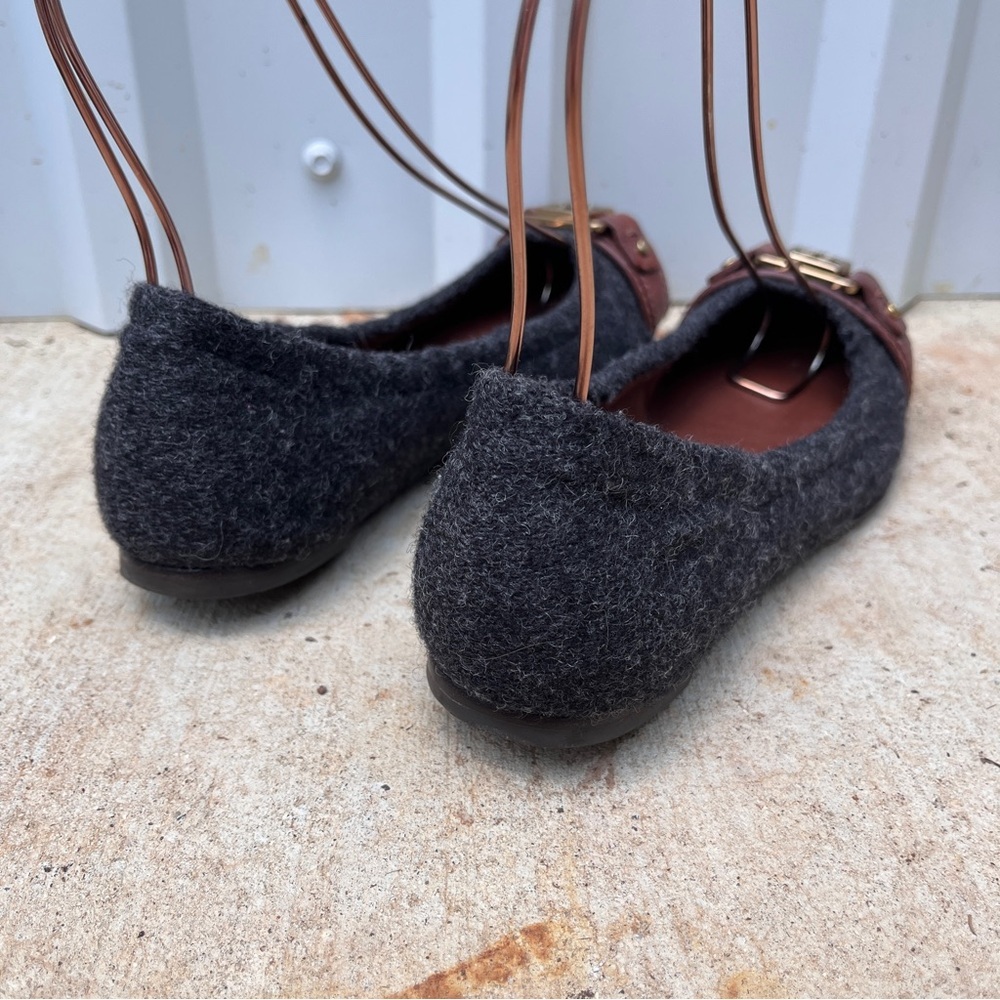 Tory Burch Flats Ambrose Wool Leather Navy Blue Gold Womens 7 - Picture 3 of 10